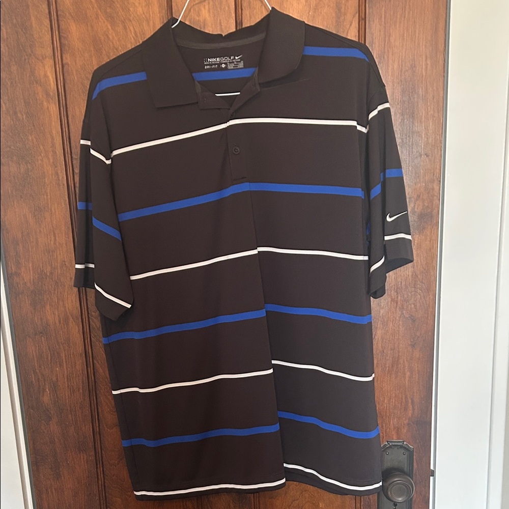 Nike Men's Polo Shirt with Black, Blue, and White Accents